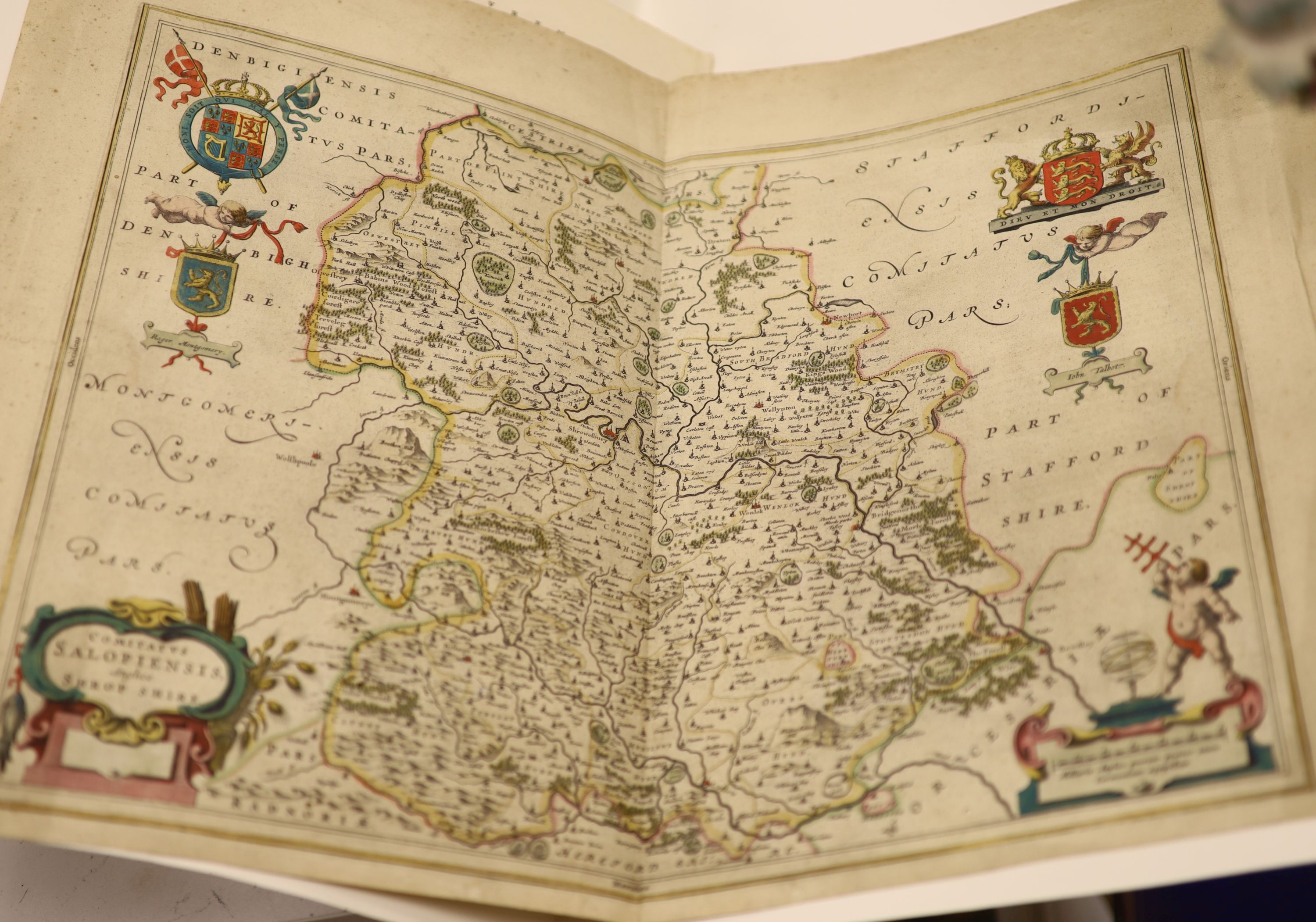 William Blaeu, coloured engraving, Map of Radnoria Cometatus, Radnorshire, 38 x 49.5cm, full margins, German text verso and a map